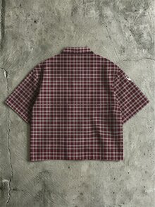 ROMWE MEN Street Life 男士時尚刺繡格紋單排扣短袖襯衫 - 彩色 - 查看 3
