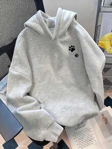 青少年女孩秋季穿搭簡約清新黑貓圖案衛衣上衣 - 淺灰色 - 查看 2