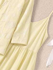 Rusticease Women's Embroidered Open Front Cardigan And Ruffle Hem Cami Dress Elegant Romantic 2 Pieces Set Tea Party Vacation White Floral Butter Yellow Autumn - Light Yellow - View 5