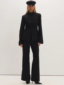 MUSEYN Black Woven Japanese Knot Fasten Fitted Blazer Timeless Date Night Tailored Office New Season Fall - Black - View 2