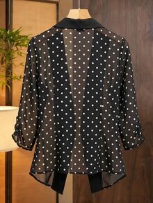 SHEIN CURVE+ 大尺碼女款波點圖案翻領單扣休閒夾克 - 黑與白 - 查看 2