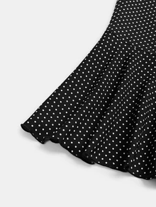 SHEIN LUNE CURVE Plus Size Women's Premium Polka Dot Pattern Asymmetrical Hem Skirt - Black - View 3