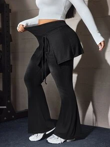 Flexra Plus Size Women Solid Color Casual Versatile Daily Wear Denim Flare Pants - Black - View 1