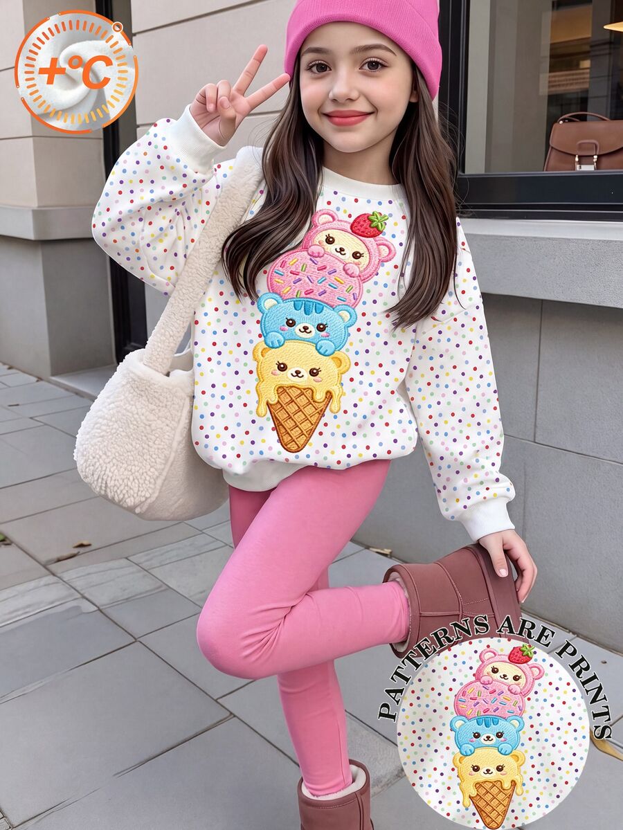 Toddler Girls Sweet Cartoon Bear Polka Dot Sweatshirt & Leggings Set, Colorful (2 Pcs) Fall Winter - Multicolor - View 1