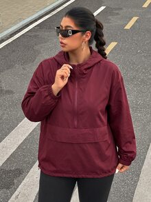 Muchica Burgundy Plus Size Women's Drop Shoulder Long Sleeve Hooded Jacket - Burgundy - View 6