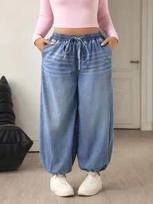 Flexra Plus Size Women's Elastic Waist Casual Daily Wear Jeans - Blue - View 3