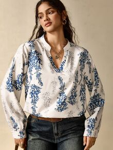 Nubod Plus Size Women's V-Neck All-Over Print Casual Everyday Shirt - Multicolor - View 5