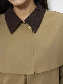 Maija Khaki Cape Style Women's Jacket, Autumn/Winter Urban Casual - Khaki - View 7