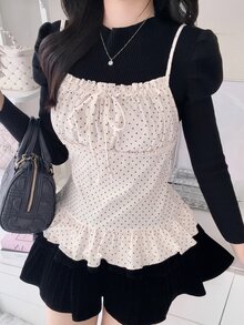 FRIFUL Women's Summer Casual Polka Dot Print Camisole - White - View 6