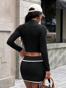StreetHx Women's Colorblock Zipper Casual Daily Outdoor Sports Long Sleeve Jacket - Black - View 2
