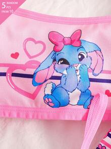 5pcs Random Blind Box Girls Toddler Underwear, Cute Pink & Blue Rabbit Print Combination Series With Bows, Hearts And Other Cute Elements, Pink, Royal Blue, White Color Combination, Contrast Color Ribbon Sweet And Cute, Soft And Smooth Texture, Made Of Knitted Fabric, High Elasticity Underwear Set, Suitable For All Seasons - Multicolor - View 4