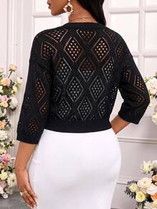 SHEIN Lady Vacation Hollow Knit Women's Sweater - Black - View 2