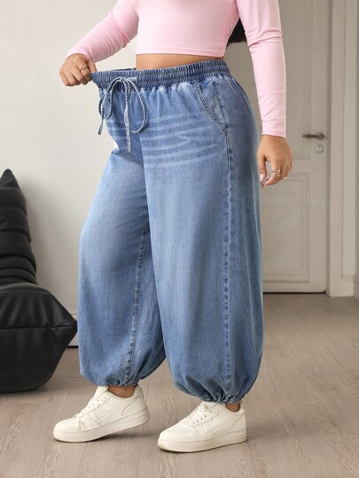 Flexra Plus Size Women's Elastic Waist Casual Daily Wear Jeans