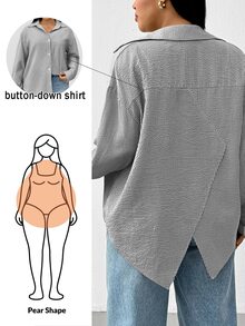 Shapeblank Plus Size Striped Casual Versatile Everyday Shirt - Black and White - View 6