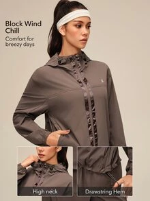OutZeal Women Sports Jacket Water-Resistant Lightweight Breathable Mesh Hooded Jacket - Coffee Brown - View 2
