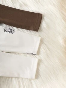 SHEIN 3件組新生兒和服連身衣 可愛白色棕熊印花 側開扣長袖V領 常規款 生日秋冬白色上衣 節日圖案 - 彩色 - 查看 6
