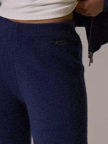 Musera Sport Logo Embroidered Drawstring Waist Knitted Fitted Flare Coord Sweatpant Winter Fall Autumn Active Pilates Motion - Navy Blue - View 5
