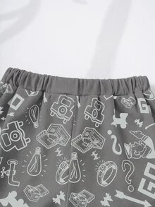 MONOPOLY X SHEIN Baby Boy Letter Print Short Sleeve T-Shirt And Shorts Casual Set MONOPOLY - Grey - View 7
