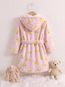 Young Girl Casual Daily Versatile Comfortable Plush Cartoon Yellow Duck Pattern Loungewear - Multicolor - View 5