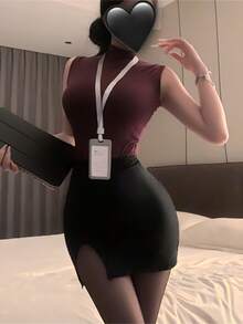 Dansine Sexy Mature Secretary Uniform Set OL Minimalist Sexy Hot Girl Lingerie Women's Sleeveless Bodycon Skirt - Black - View 4
