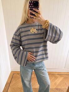 SHEIN EZwear 海外長袖草莓巧克力條紋上衣，秋季上衣，適合日常通勤、聚會、秋冬春夏、聖誕節、新年、感恩節、派對、婚禮、海灘、畢業典禮、優雅、外出、約會、通勤、情人節、優雅、度假、Y2K、畢業典禮等場合 - 彩色 - 查看 5