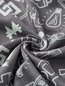MONOPOLY X SHEIN Baby Boy Letter Print Short Sleeve T-Shirt And Shorts Casual Set MONOPOLY - Grey - View 6