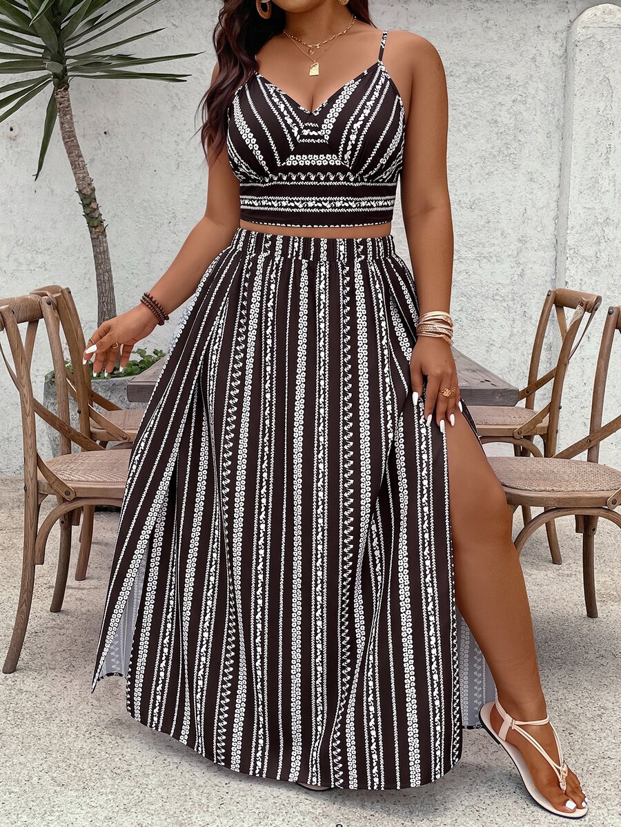 SHEIN VCAY Plus Size Co-Ords - Brown - View 1