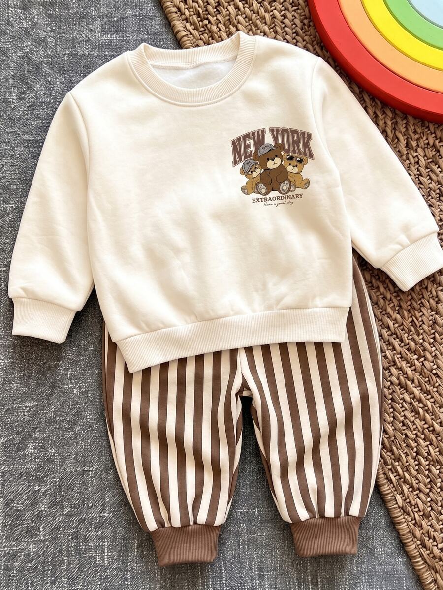 THE HAPPY LOOK Baby Girls Round Neck Casual Comfortable Set, Simple Style Suitable For All Seasons Autumn Winter - Multicolor - View 1
