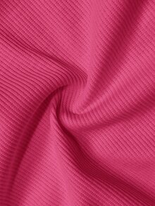 Slaydiva Plus Size Casual All-Match White Slim Fit With Deep U-Neck Long Sleeve T Shirt-C - Hot Pink - View 5