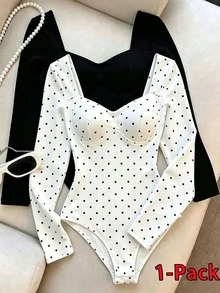 Resyla Women's Polka Dot Print Versatile Everyday Bodysuit - Multicolor - View 1