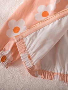 SHEIN 女嬰可愛休閒粉色花卉圖案連帽秋季外套 - 藕粉色 - 查看 4