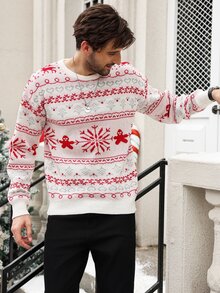 Manfinity Men's Fashion Jacquard Long Sleeve Sweater, Versatile For Holidays - Red - View 7