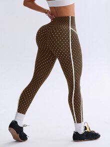 Dewbera Dewbera 女款波點印花高腰日常健身運動緊身褲 - 卡其色 - 查看 2