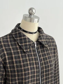Elamini Women's Plaid Long Sleeve Zip-Up Casual Overcoat - Multicolor - View 5