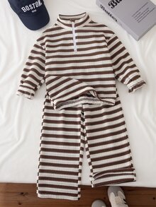 SHEIN 2件組少女針織衛衣 單面刷毛半拉鍊上衣 休閒經典百搭淺灰色 2件套 - 彩色 - 查看 3