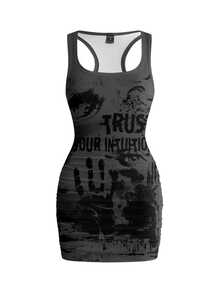 ROMWE Grunge Punk Vintage Punk Sexy Tank Top Short Dress For Women - Grey - View 1