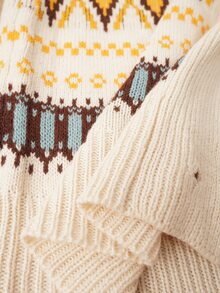 EMERY ROSE Women's Plus Size Vintage Geometric Pattern Drop Shoulder Long Sleeve Knit Cardigan Winter - Multicolor - View 7
