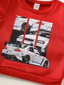 SHEIN 6件組男嬰秋冬休閒街頭風賽車圖案衛衣與運動長褲套裝，紅色基礎穿搭套裝，嬰兒幼童套裝 - 彩色 - 查看 6