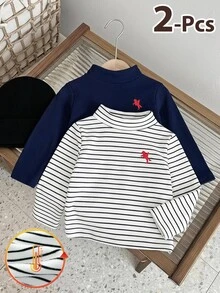 LMoss Kids 2件組男嬰騎士刺繡高領長袖上衣 - 彩色 - 查看 1