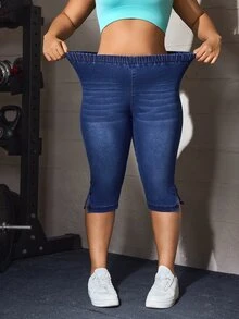 Flexra Plus Size Women's Elastic Waist Casual Versatile Daily Wear Denim Jeans - Blue - View 3