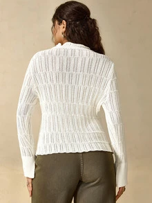 Nubod Plus Size Soft Cream Frill Trim Knit Cardigan - Beige - View 2