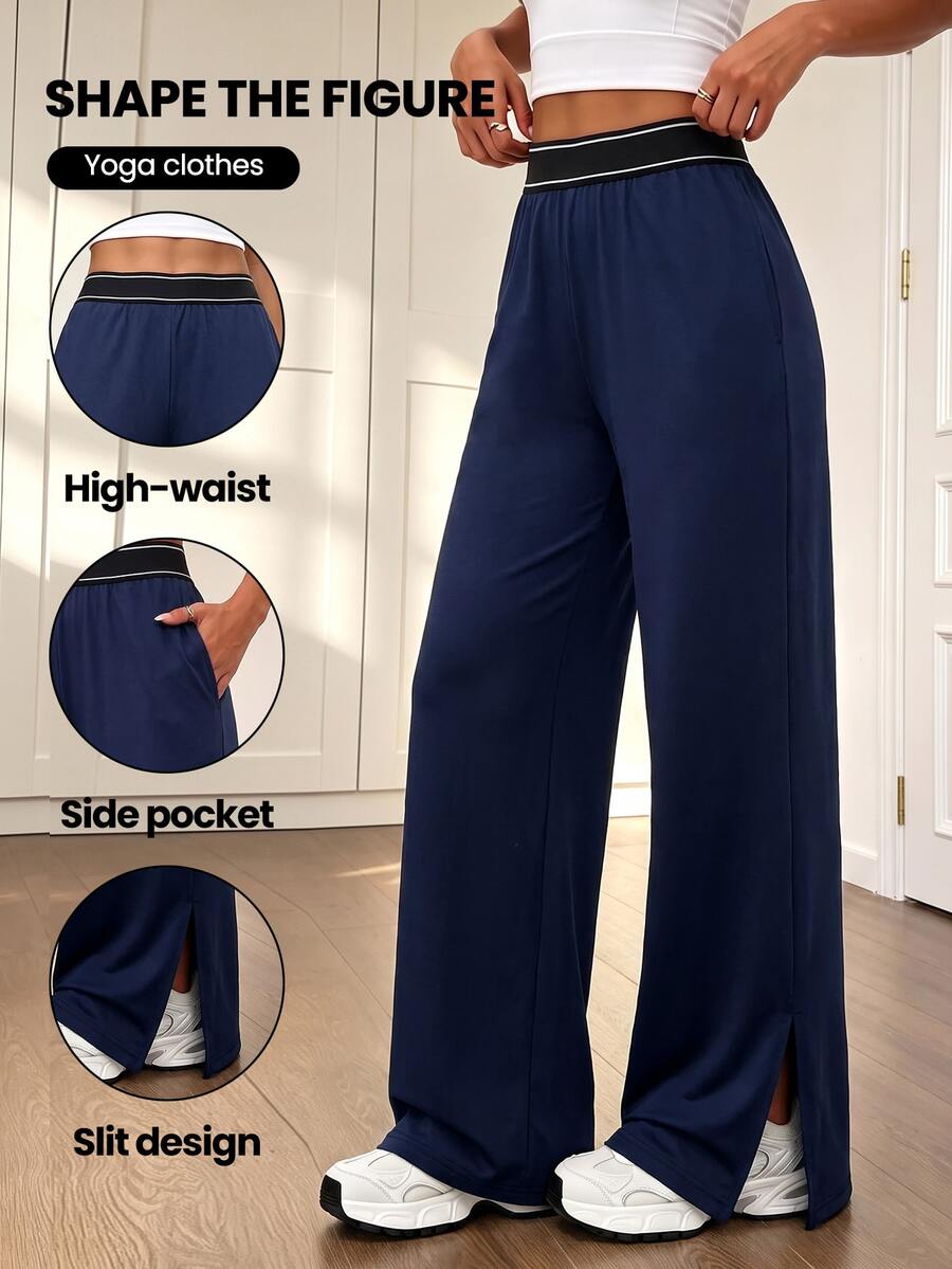 Easithlete Women's Colorblock Waist Wide Leg Loose Athletic Pants - Multicolor - View 1