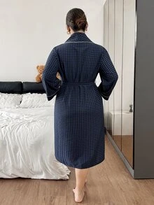 Napfluff CURVE Napfluff CURVE Minimalist Tie Waist Plaid Plus Size Loungewear Robe - Multicolor - View 2