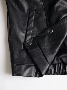 Willow Rêve Women's Black PU Embroidered Loose Jacket - Black - View 9