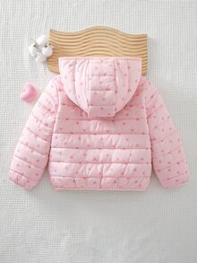 LMoss Kids 少女編織愛心圖案連帽拼接仿皮草內裡休閒加厚外套，秋季服飾，冬季衣物，秋季新款 - 黑色 - 查看 2