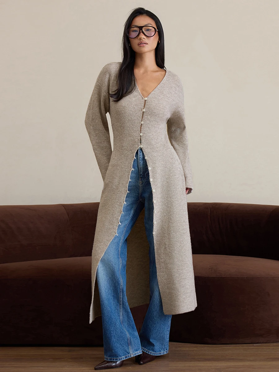 COSMINA Women's Casual Long Cardigan Sweater - Apricot - View 1