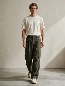 TONEVAULT Men's Solid Color Cargo Pocket Straight Leg Loose Casual Long Pants - Army Green - View 7