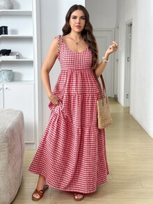 Easowa Curve Plus Size Dresses - Red and White - View 5