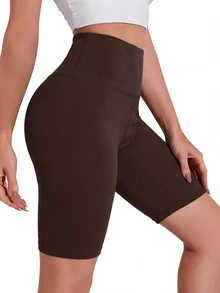 SHEIN BASICS 女款純色高腰日常健身運動基礎短褲 - 彩色 - 查看 4