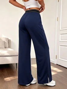 Easithlete Women's Colorblock Waist Wide Leg Loose Athletic Pants - Multicolor - View 5